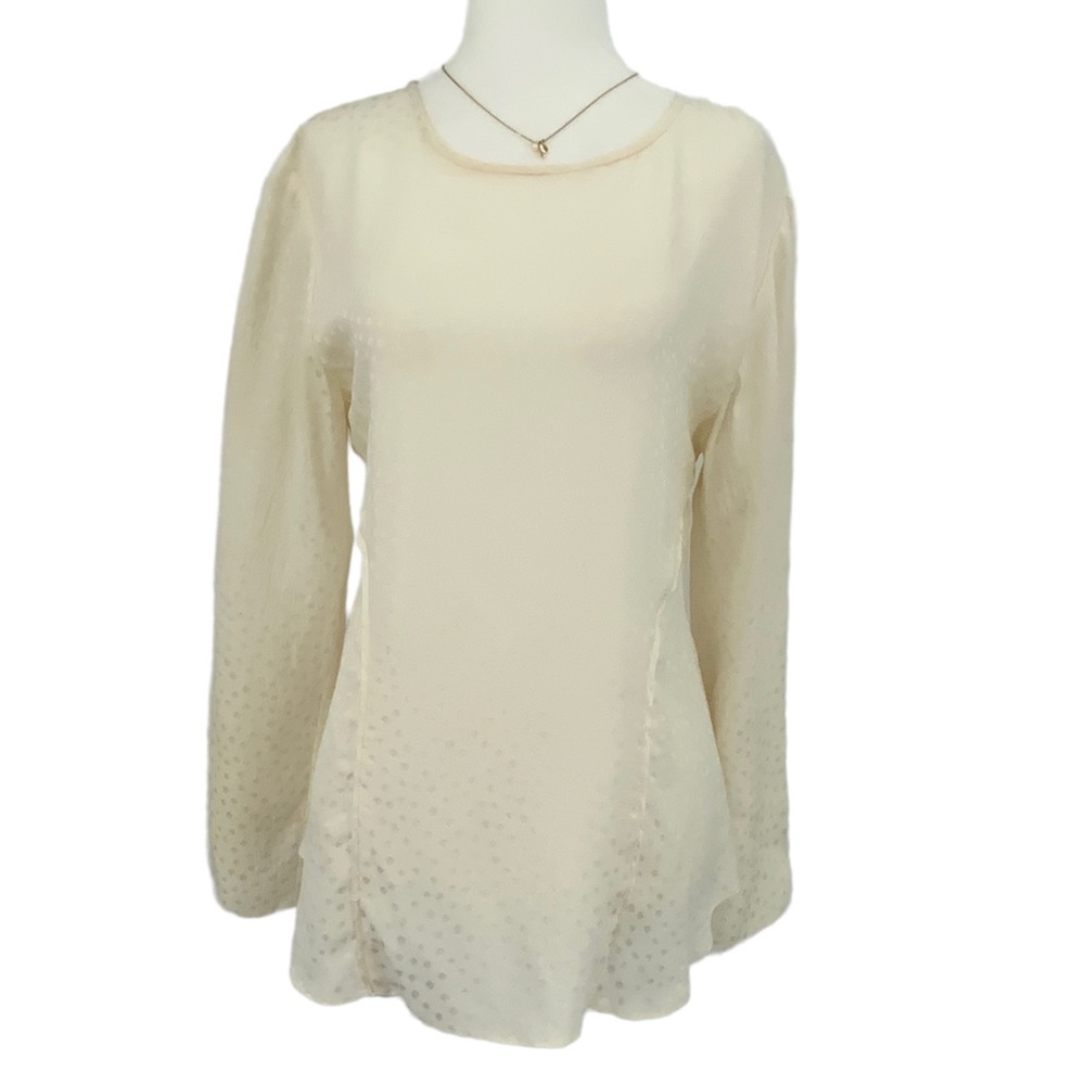 Veronica Beard Cream Polkadot Long Sleeve Silk Blouse A10